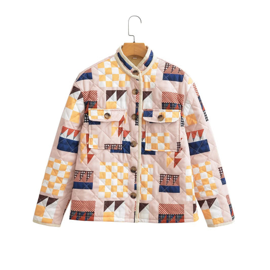 Diamond Lattice Pattern Print // Cotton-padded Jacket