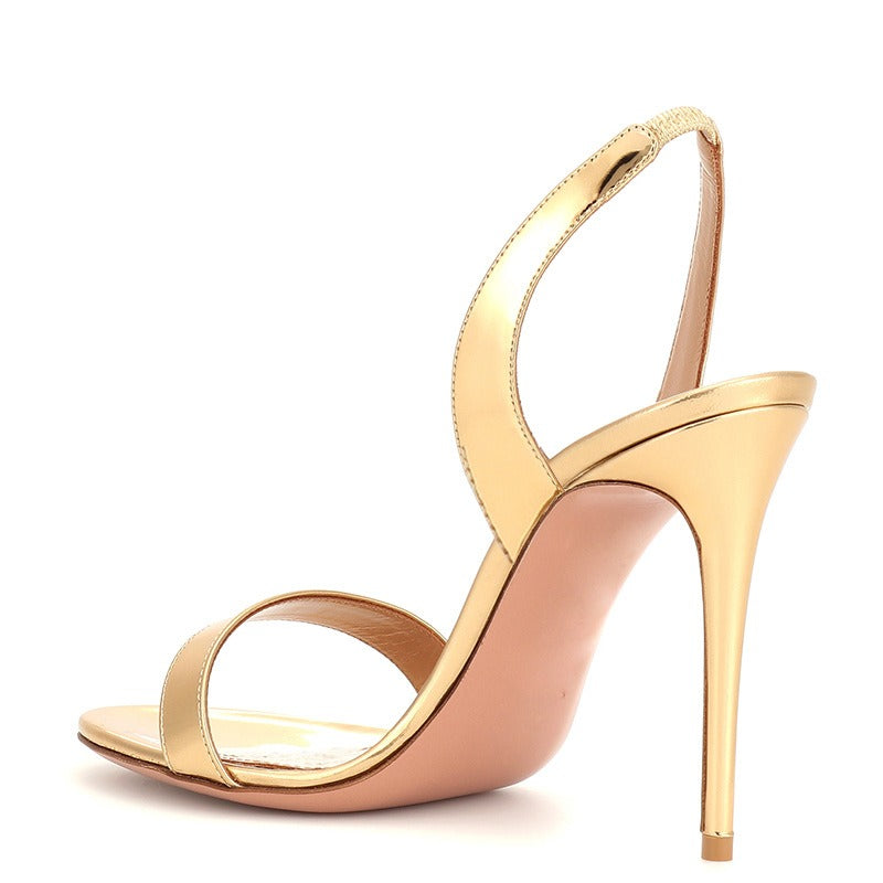 Elegant gold/ black open toed high heeled sandals